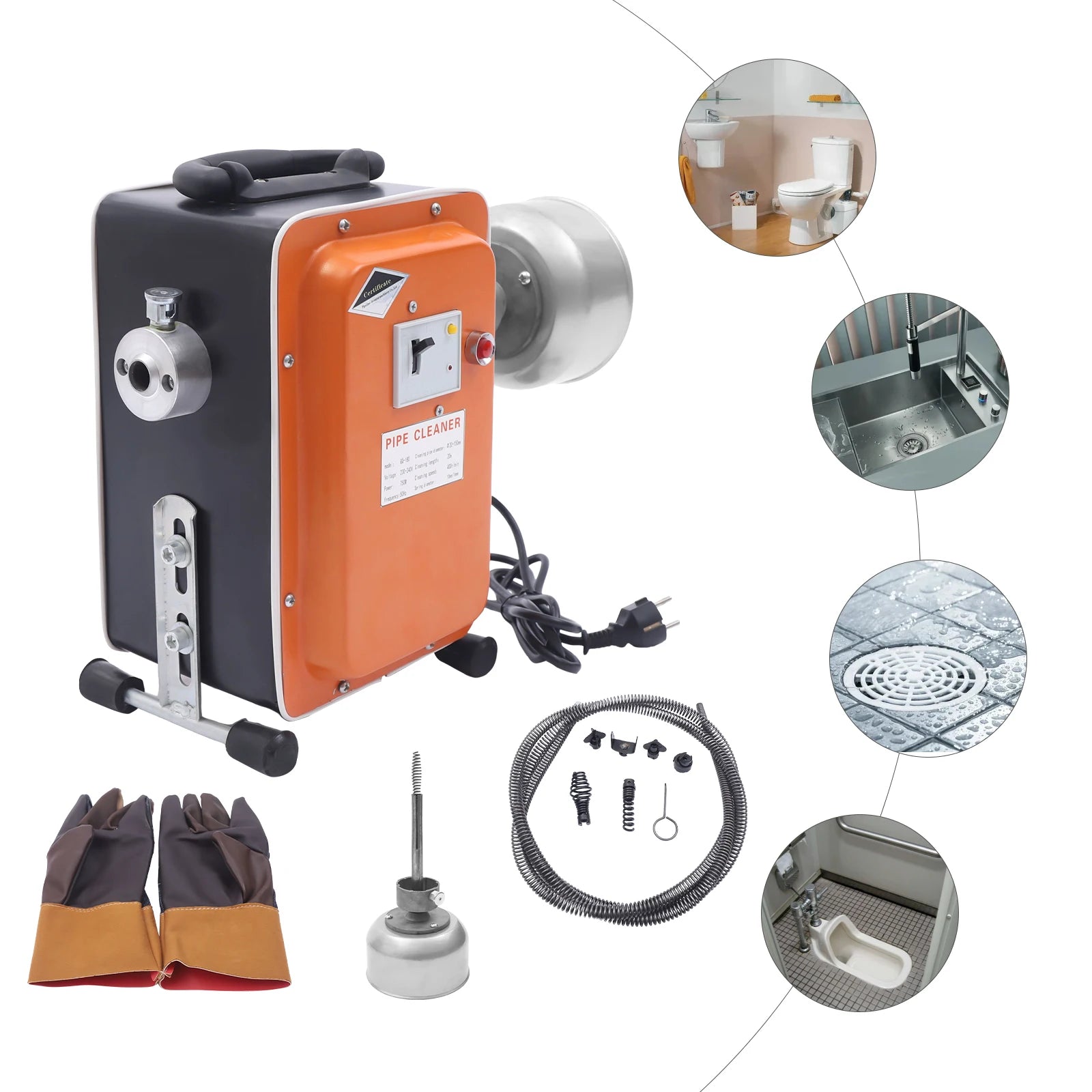 750W Macchina per la pulizia degli scarichi Macchina per la pulizia dei tubi fognari Macchina per la pulizia degli scarichi Kit con molle da 52,49X8,2Ftft per la casa