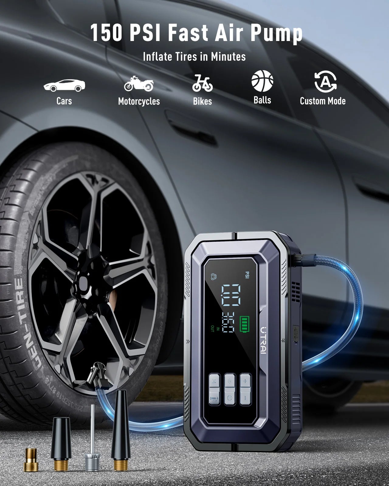 Avviatore di emergenza per auto UTRAI All-in-One 7000A con compressore d'aria, diagnosi OBD e booster di emergenza per batteria per auto Power Bank