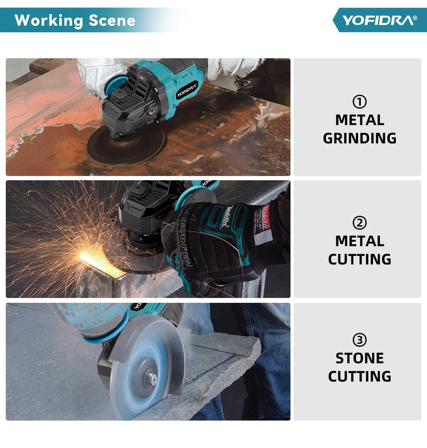 YOFIDRA 125 millimetri Brushless Smerigliatrice Angolare 3 Ingranaggi Rettificatrice Lucidatura Taglio Strumento di Lavorazione Del Legno Per Makita 18V Batteria Spille