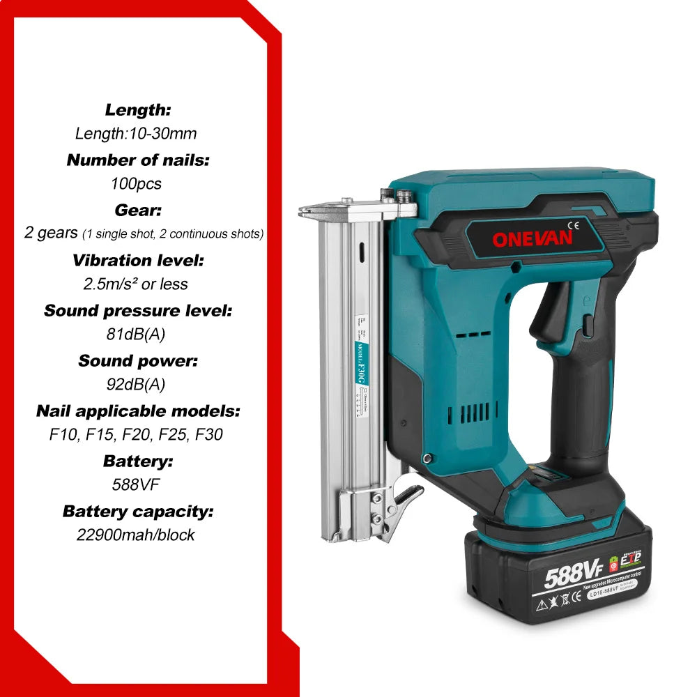 ONEVAN F30G 30 MILLIMETRI Brushless Pistola Sparachiodi Elettrica Cordless Cucitrice Chiodatrice Batteria Al Litio Chiodatura Strumento di Potere Per Makita Batteria Spille