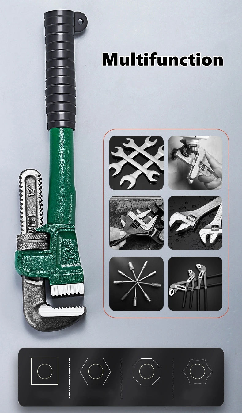 Chiave per tubi diritta in acciaio al carbonio resistente 10", 12", 14", 18" Pinza per tubi Chiave manuale universale per impianti idraulici regolabile industriale