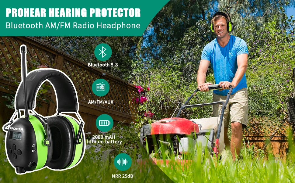 ZOHAN Protezione per le orecchie Protezione per l'udito Bluetooth Cuffie per radio AM FM Cuffie antirumore di sicurezza per la musica