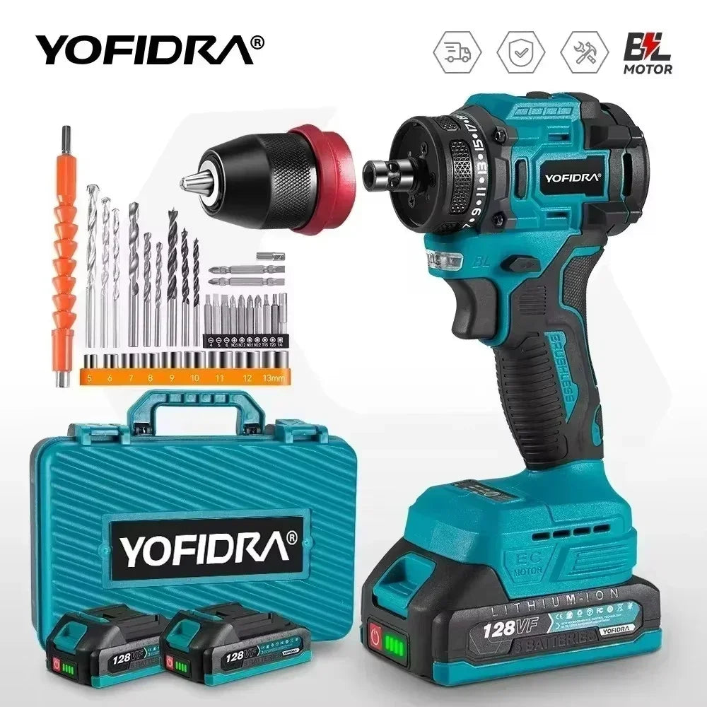 YOFIDRA 2 in1 Cacciavite elettrico senza spazzole Martello Trapano a batteria Impatto Utensile elettrico multifunzionale per Makita 18V Batteria Pin