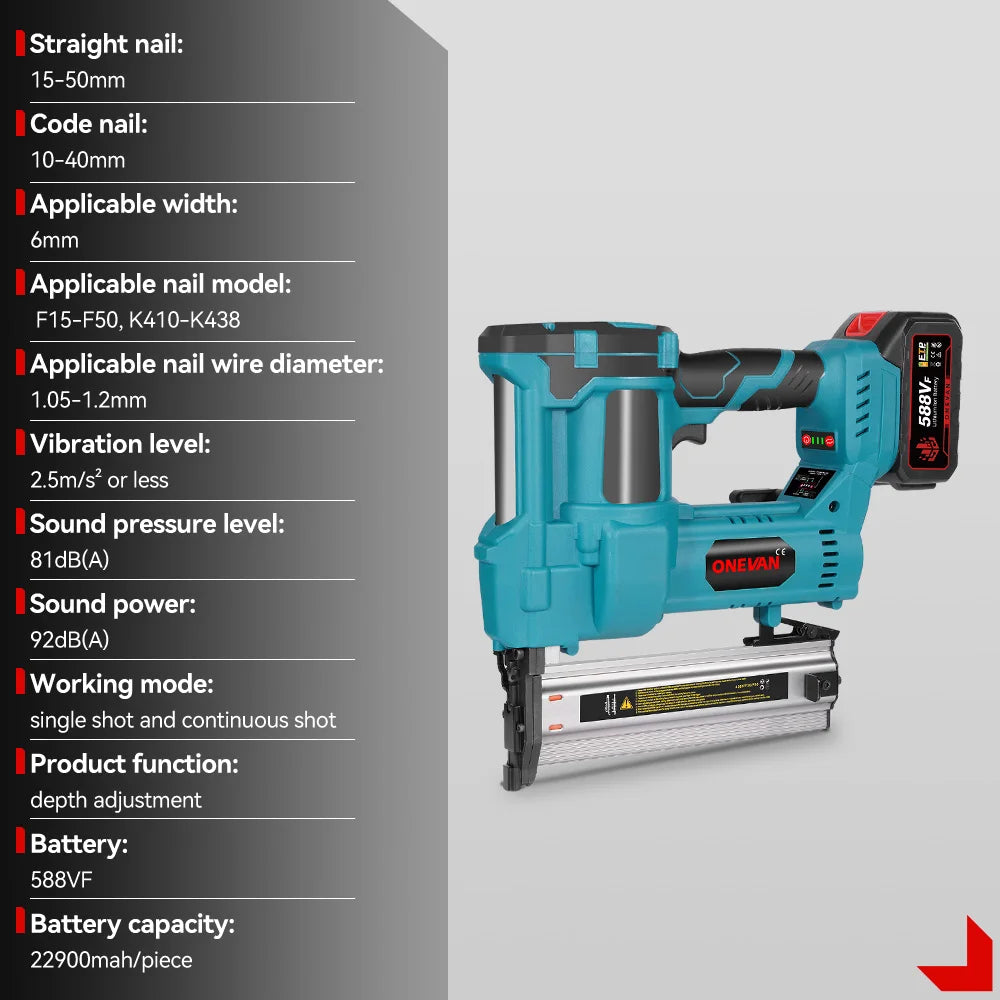 ONEVAN Brushless Elettrico 2 in 1 Chiodatrice/Pistola Cucitrice F15-50 K410-438 Utensili a batteria Con 4 Modalità Chiodo Per Makita 18V Batteria Spille