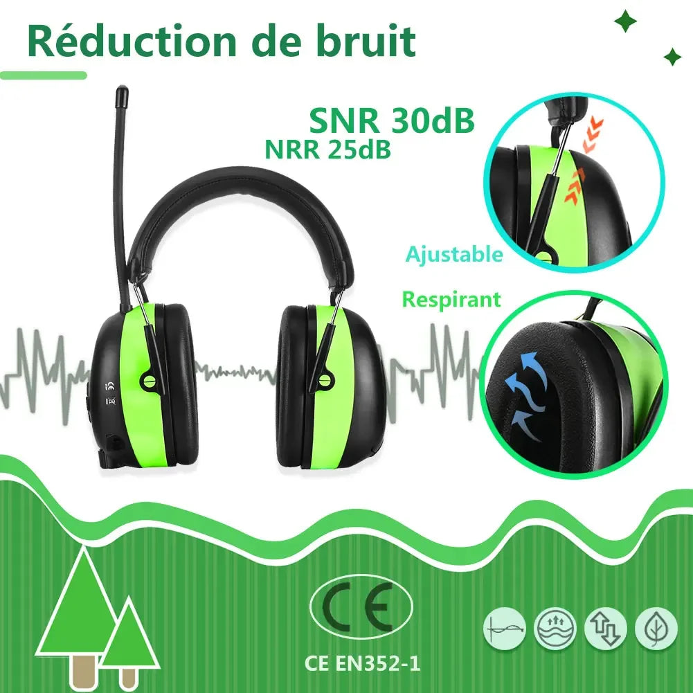 ZOHAN Protezione per le orecchie Protezione per l'udito Bluetooth Cuffie per radio AM FM Cuffie antirumore di sicurezza per la musica