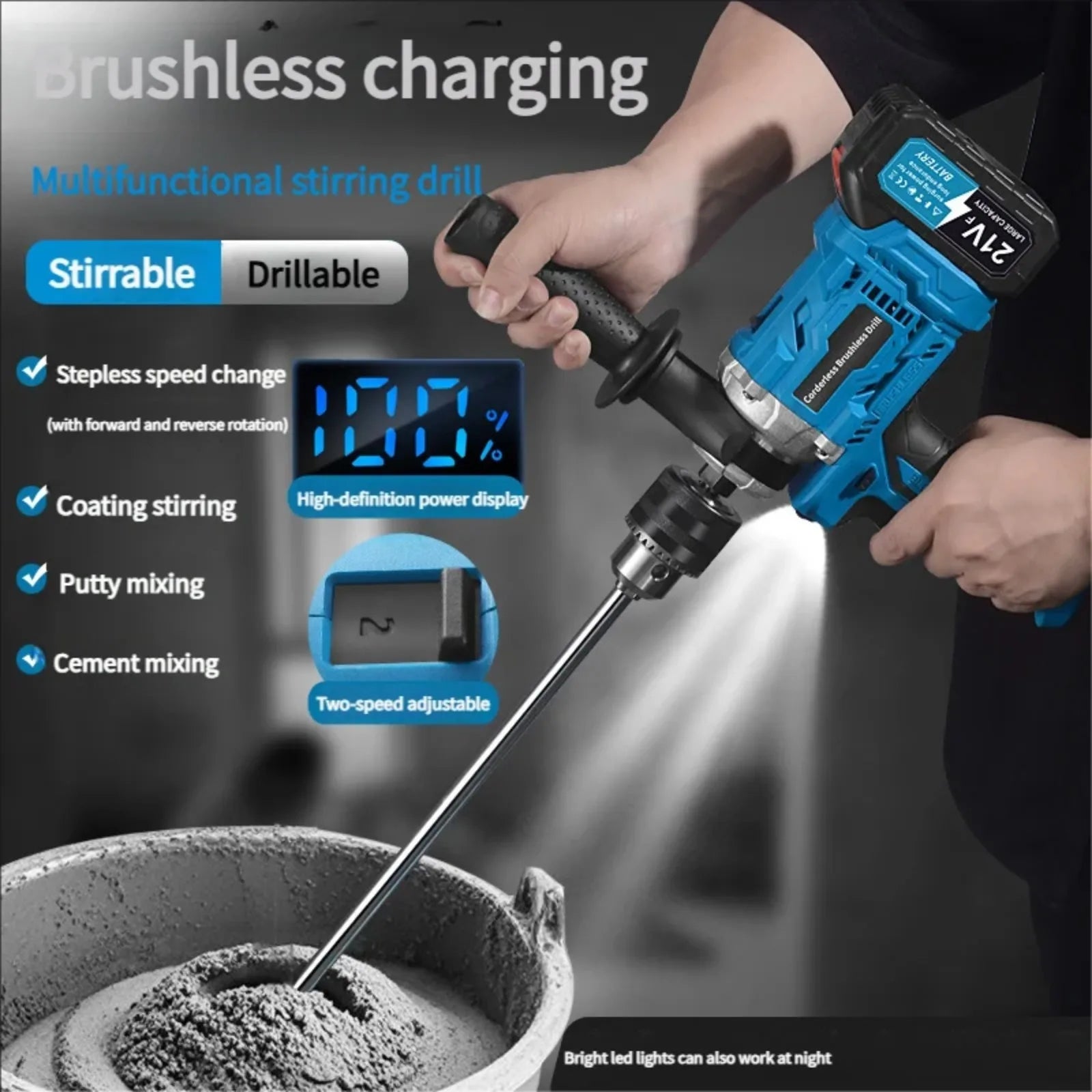 Trapano elettrico senza fili senza spazzole Trapano per legno/acciaio/cemento/ghiaccio per batteria Makita 18V