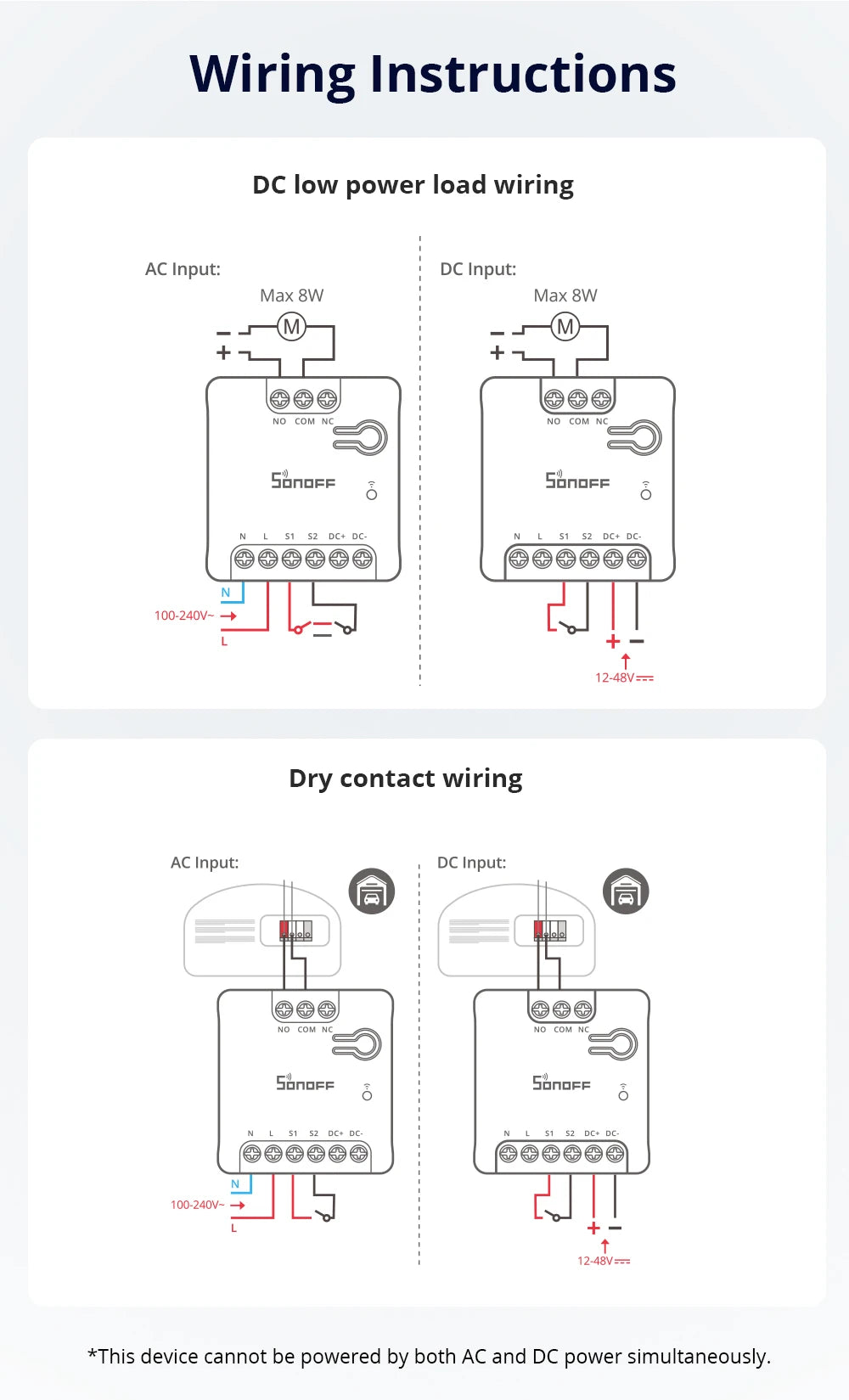SONOFF MINI-D WiFi Smart Switch Dispositivo di contatto a secco Supporta l'alimentazione CA/CC Funziona con eWeLink Apple Home Alexa Google Home