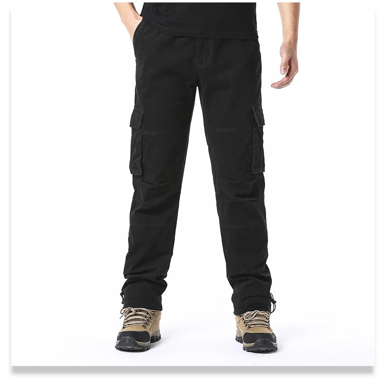 Salopette ampia con tasche grandi Pantaloni tattici da jogging per sport all'aria aperta da uomo Pantaloni da lavoro casual in puro cotone elastico in vita