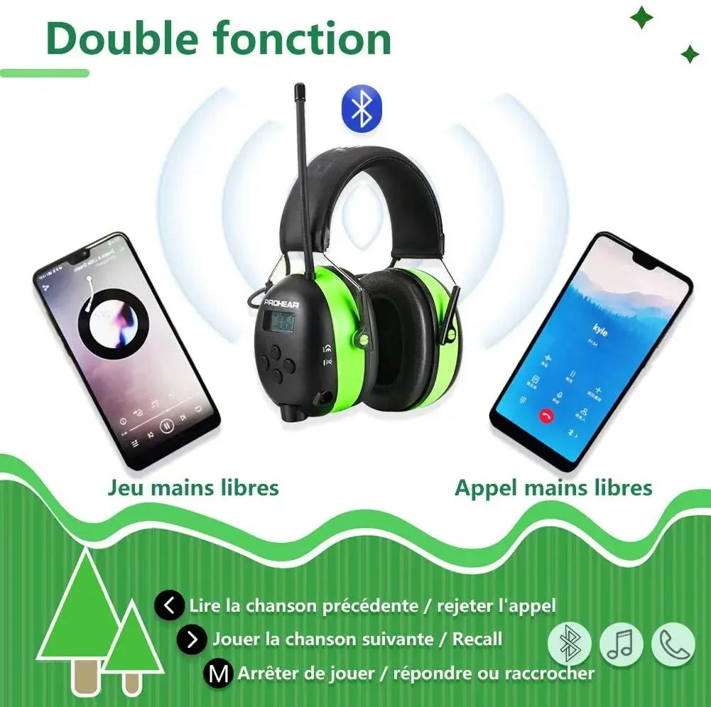 ZOHAN Protezione per le orecchie Protezione per l'udito Bluetooth Cuffie per radio AM FM Cuffie antirumore di sicurezza per la musica