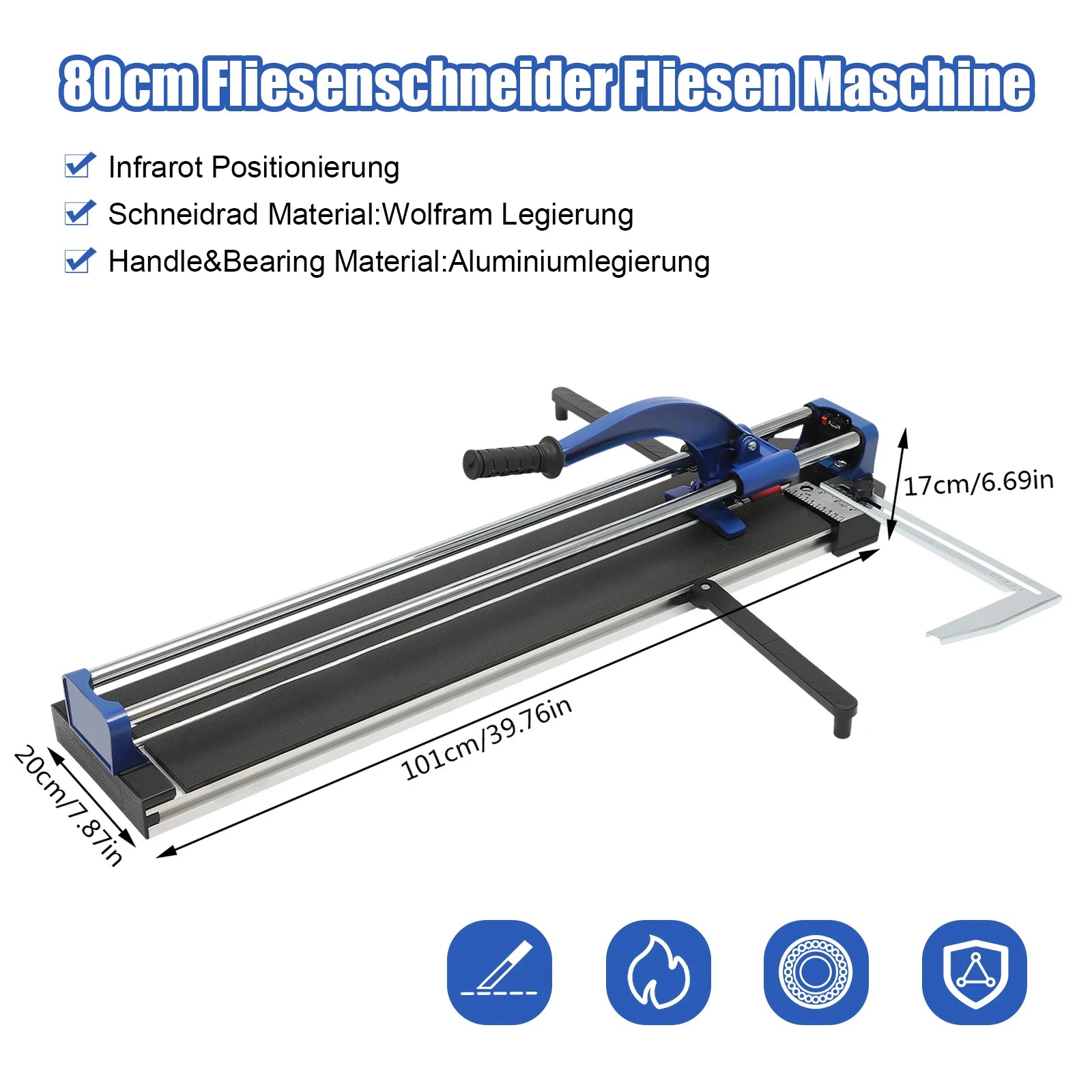 Tagliapiastrelle manuale Ruota in lega di tungsteno Posizionamento a infrarossi blu Doppio binario 0-90 °   Regolabile