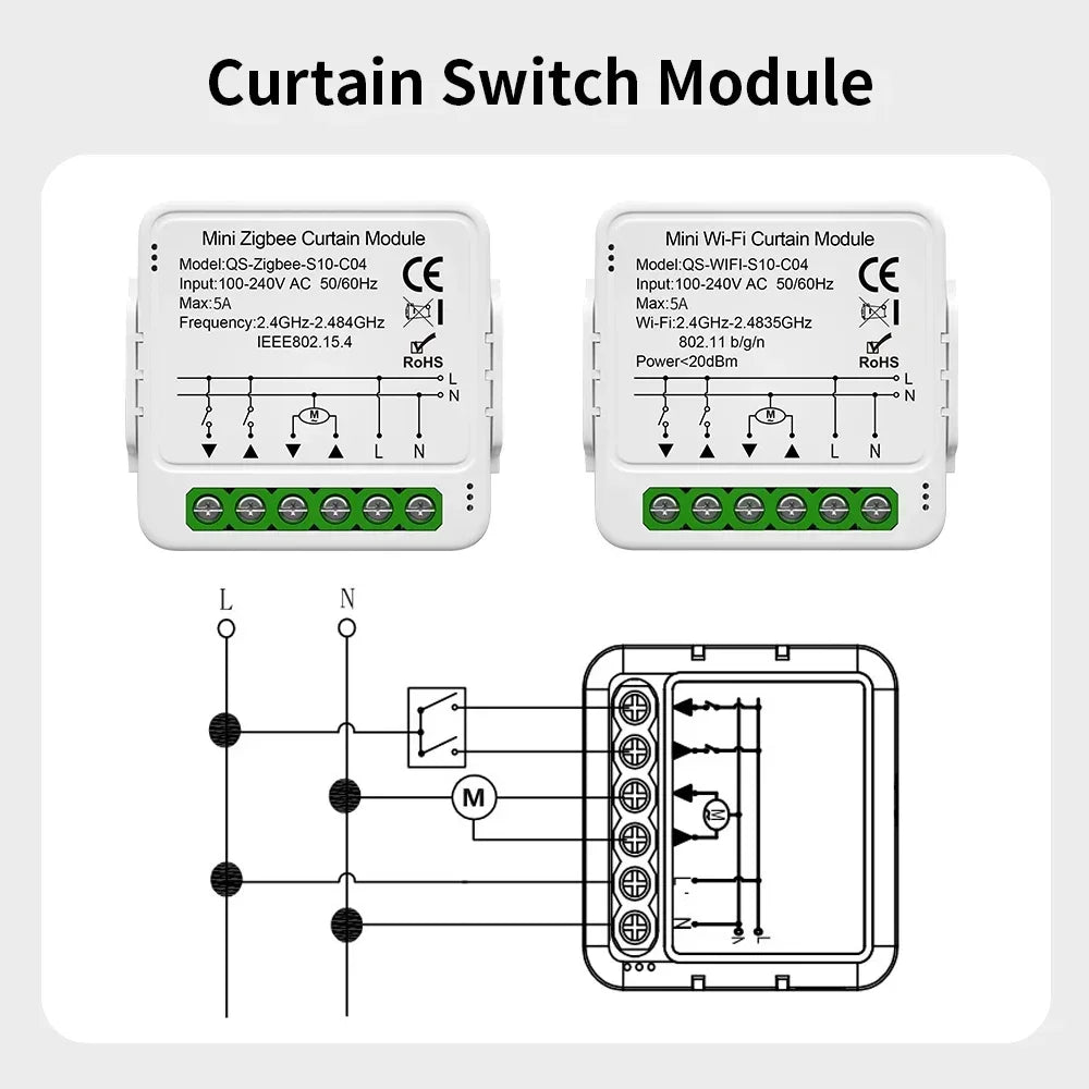 TNCE Tuya Modulo interruttore tenda wifi zigbee rf433mhz, interruttore motore otturatore tende a rullo, controllo intelligente vocale Alexa Google Home