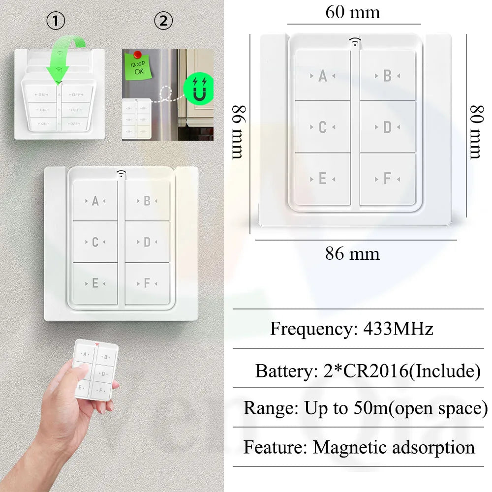 Tuya WiFi RF Smart Light Switch 433 MHz 6 Gang Interruttore da pannello a parete wireless, ricevitore temporizzato 110 V 220 V Funziona con Goole Home/Alexa