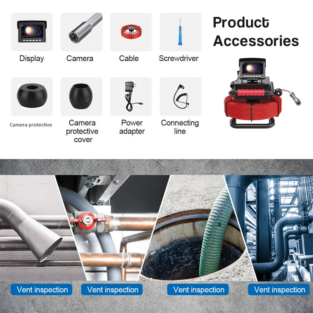 DVR 16GB Card 5600mAh Batteria Telecamera per endoscopio fognario 4.3 "HD Telecamera per condotte di scarico industriale IP68 Telecamera per ispezione tubi fognari