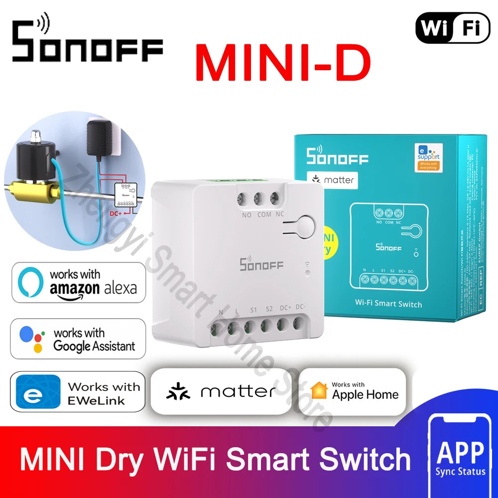 SONOFF MINI-D WiFi Smart Switch Dispositivo di contatto a secco Supporta l'alimentazione CA/CC Funziona con eWeLink Apple Home Alexa Google Home
