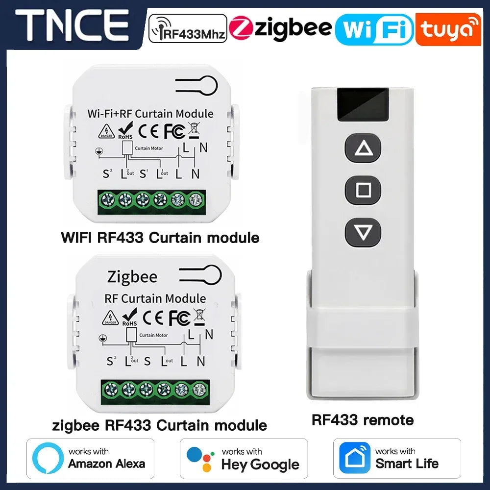 TNCE Tuya Modulo interruttore tenda wifi zigbee rf433mhz, interruttore motore otturatore tende a rullo, controllo intelligente vocale Alexa Google Home
