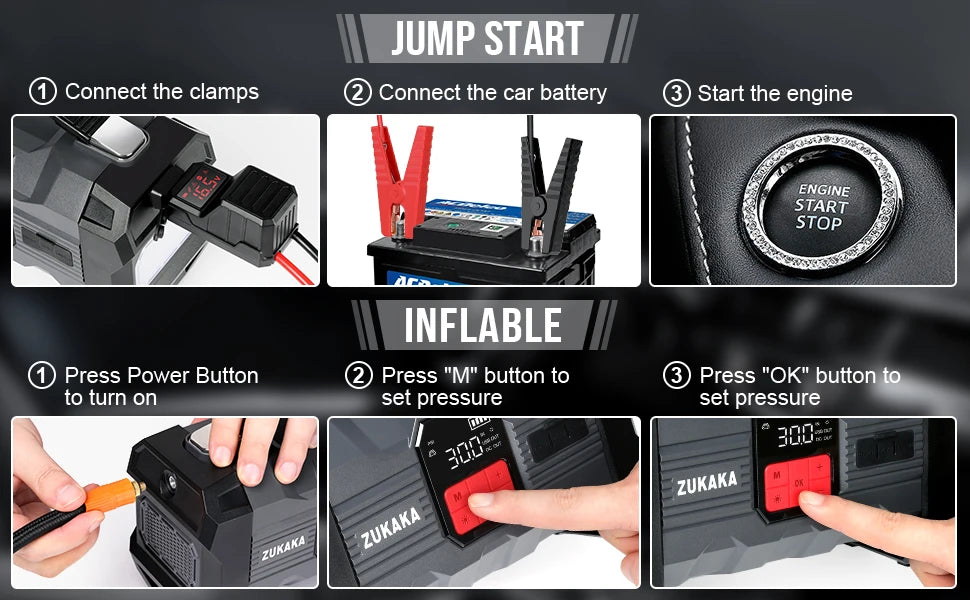 26800mAh Auto Salto di Avviamento Accumulatori E Caricabatterie Di Riserva Compressore D'aria Portatile Pompa di Gonfiaggio Stazione di Potere 4250A Batteria Avviamento Auto Booster