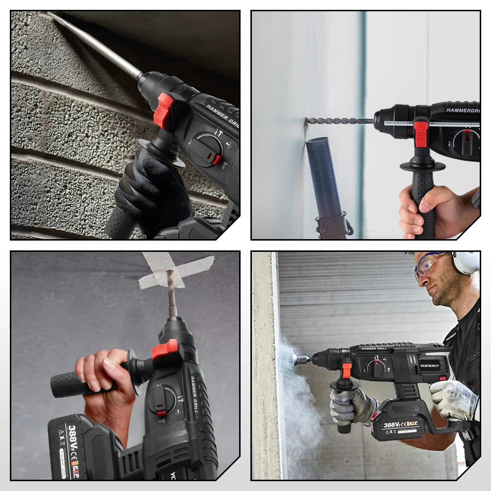YOFIDRA 1680W Martello elettrico senza spazzole Cordless Multi-funzione Trapano a percussione Utensile rotante per batteria 21V 18V