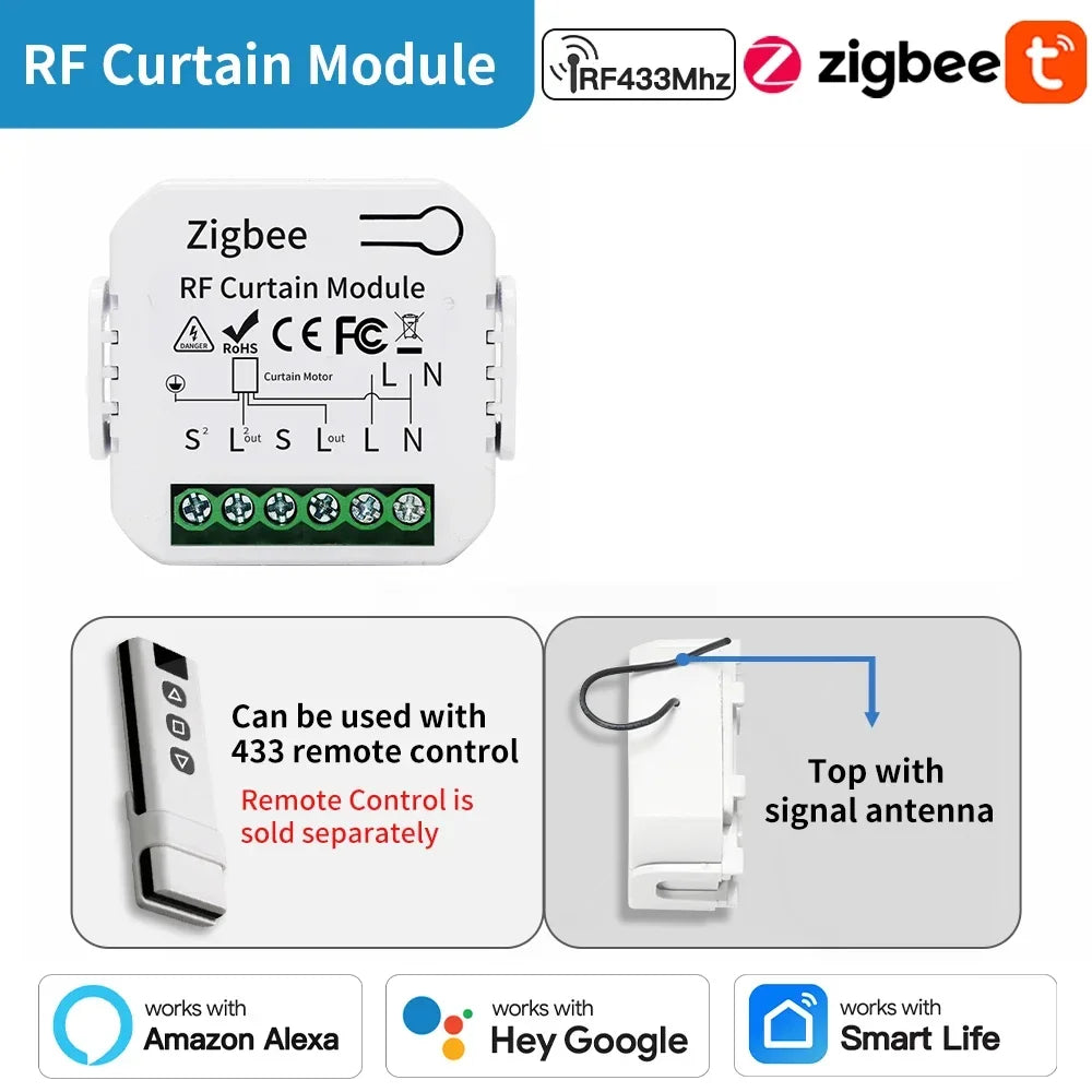 TNCE Tuya Modulo interruttore tenda wifi zigbee rf433mhz, interruttore motore otturatore tende a rullo, controllo intelligente vocale Alexa Google Home