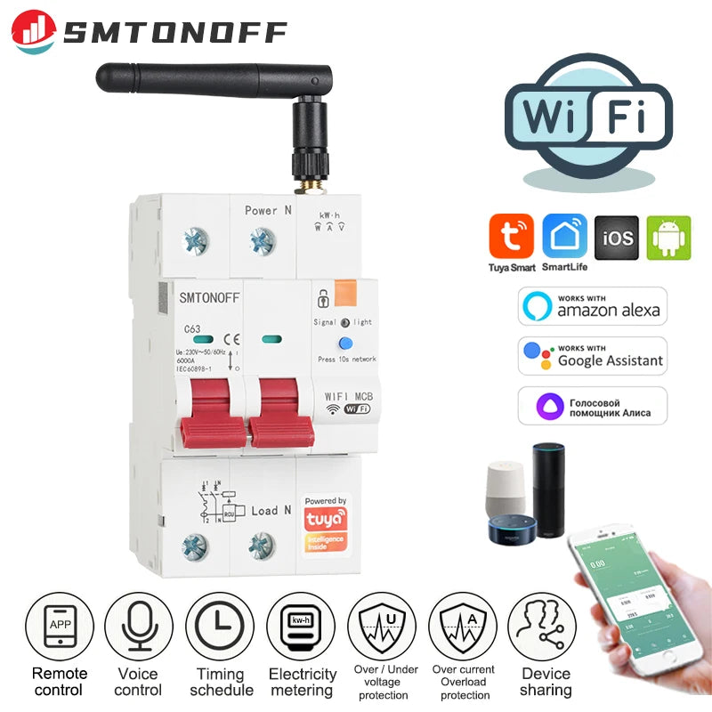 Tuya Smart WiFi 2P 63A MCB RS485 interruttore contatore prepagato interruttore Timer tensione protezione corrente controllo vocale Alexa Google Alice