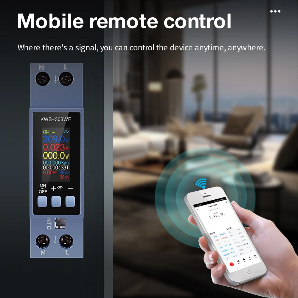 KWS-303 Tuya WiFi Misuratore di potenza APP Controllo 8 in1 Contatore di energia 85-290V/40A Misuratore di tensione e corrente Misuratore di elettricità Vita intelligente