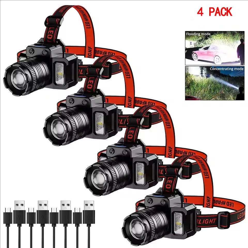 Induzione intelligente Luce bianca Faro a LED Zoom Sensore di ricarica USB Lampada frontale a LED Torcia frontale multifunzione per esterni Lampade a lanterna