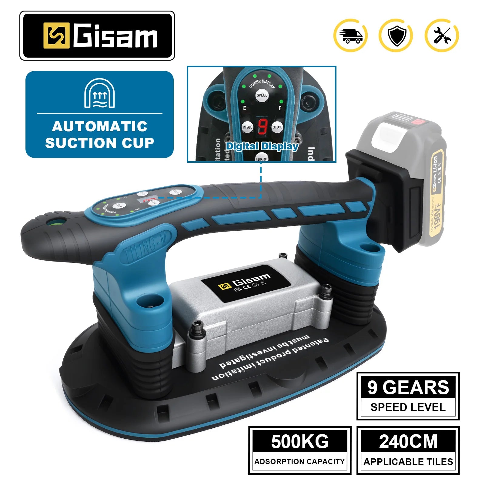 Gisha 500KG Piastrelle Piastrelle Macchina Piastrelle Vibratore Ventosa 9 Gear Pavimento Vibratore Livellamento Strumento di Potere Per makita 18v batteria pin