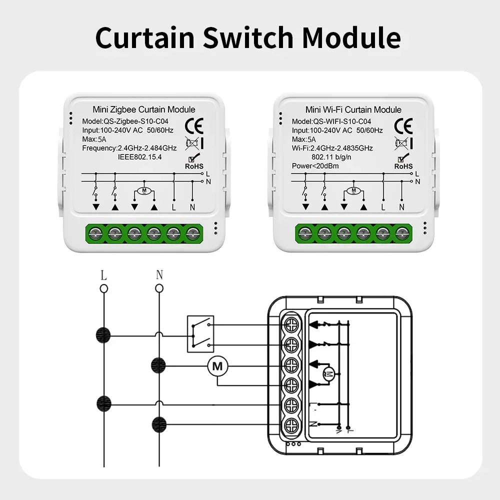 TNCE Tuya Modulo interruttore tenda wifi zigbee rf433mhz, interruttore motore otturatore tende a rullo, controllo intelligente vocale Alexa Google Home