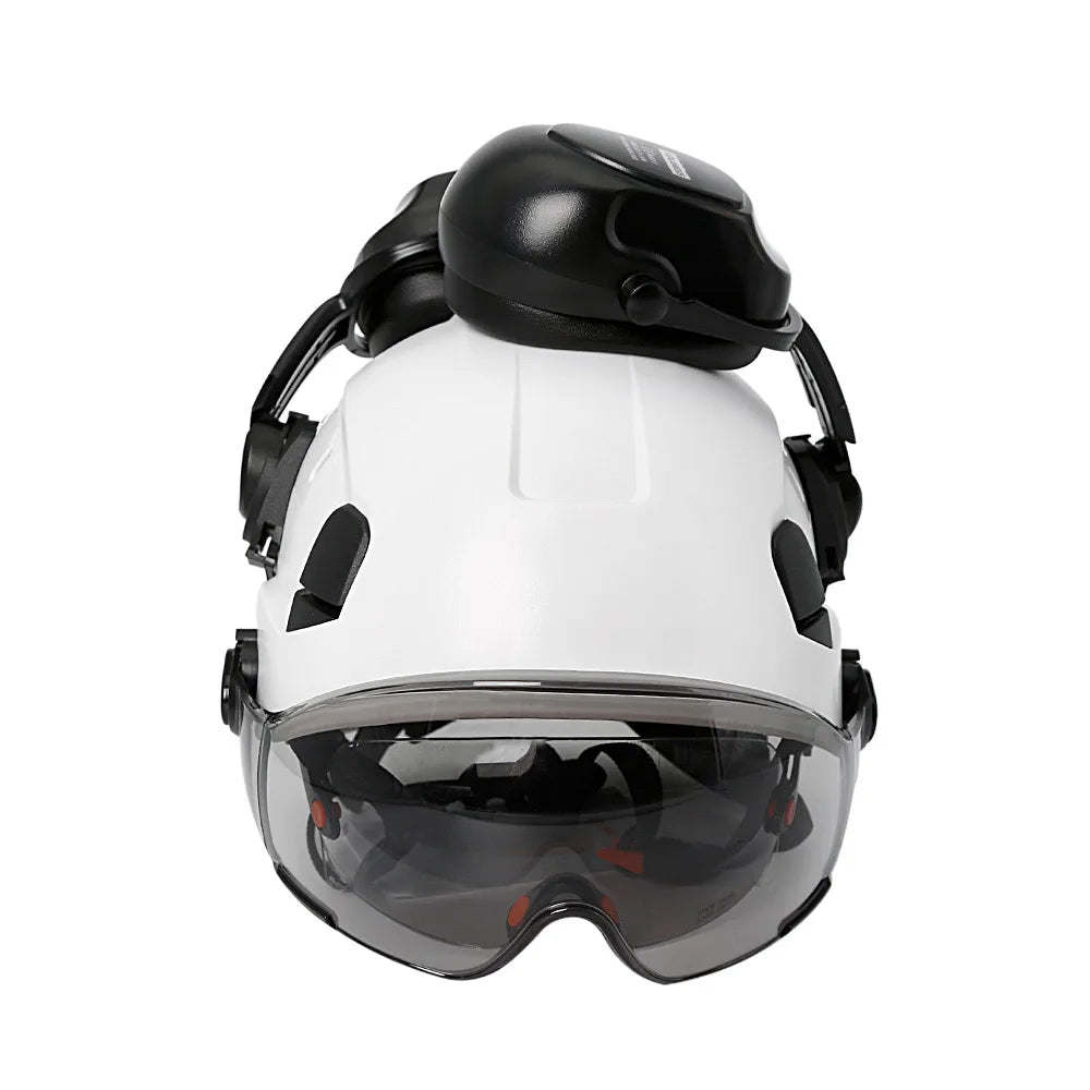 Casco di sicurezza da costruzione CE con visiera, paraorecchie con occhiali integrati per elmetto protettivo da ingegnere, protezione per la testa del berretto da lavoro industriale ANSI