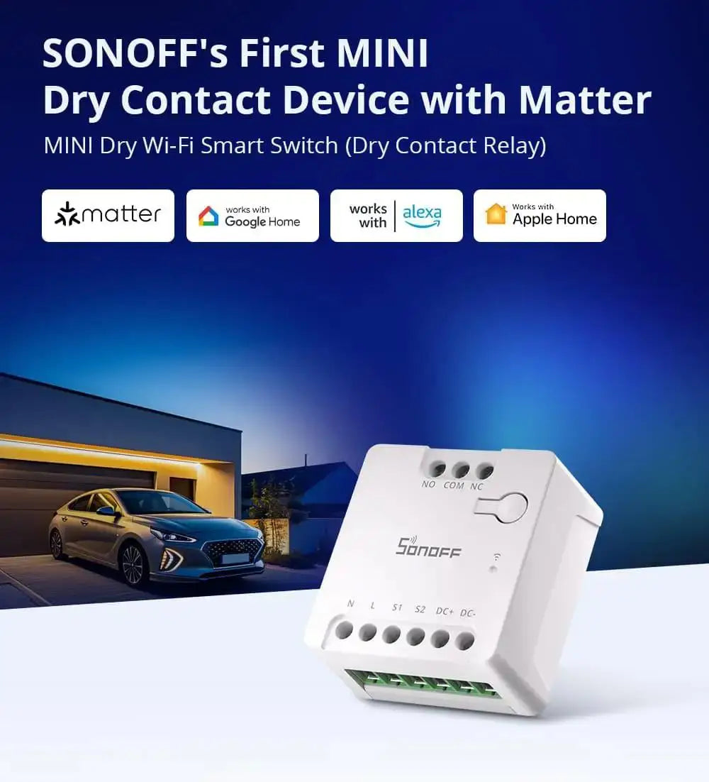 SONOFF MINI-D WiFi Smart Switch Dispositivo di contatto a secco Supporta l'alimentazione CA/CC Funziona con eWeLink Apple Home Alexa Google Home