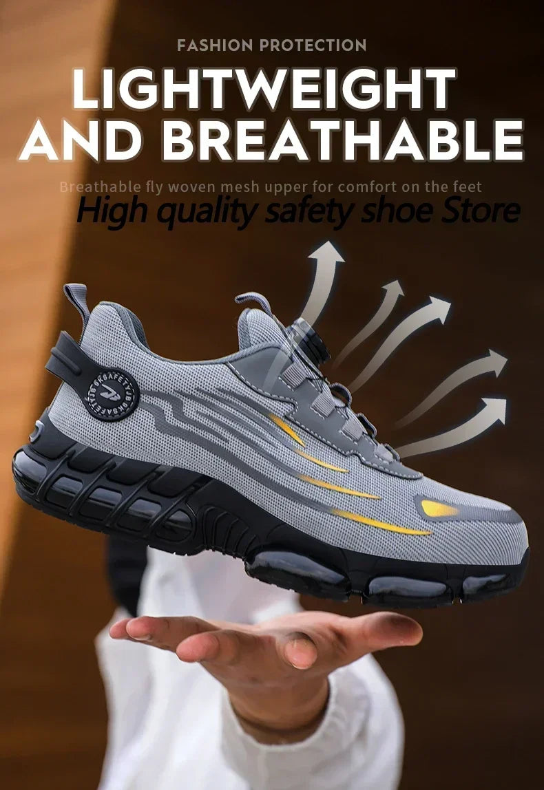 Pulsante rotante Nuove scarpe antinfortunistiche da uomo Scarpe da lavoro anti-smash anti-puntura Scarpe sportive da uomo di moda Stivali protettivi di sicurezza da uomo