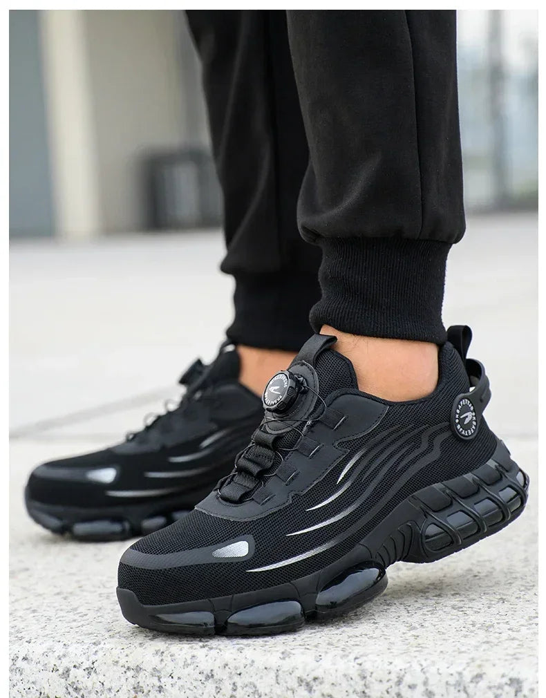 Pulsante rotante Nuove scarpe antinfortunistiche da uomo Scarpe da lavoro anti-smash anti-puntura Scarpe sportive da uomo di moda Stivali protettivi di sicurezza da uomo