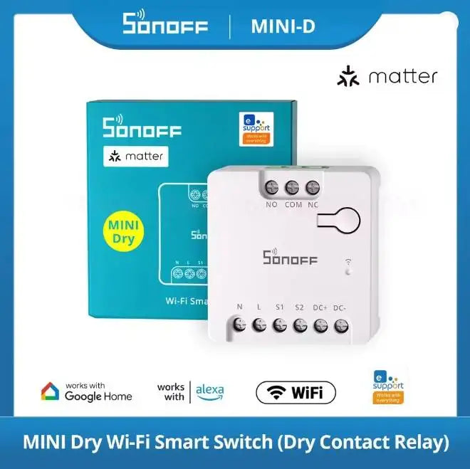 SONOFF MINI-D WiFi Smart Switch Dispositivo di contatto a secco Supporta l'alimentazione CA/CC Funziona con eWeLink Apple Home Alexa Google Home