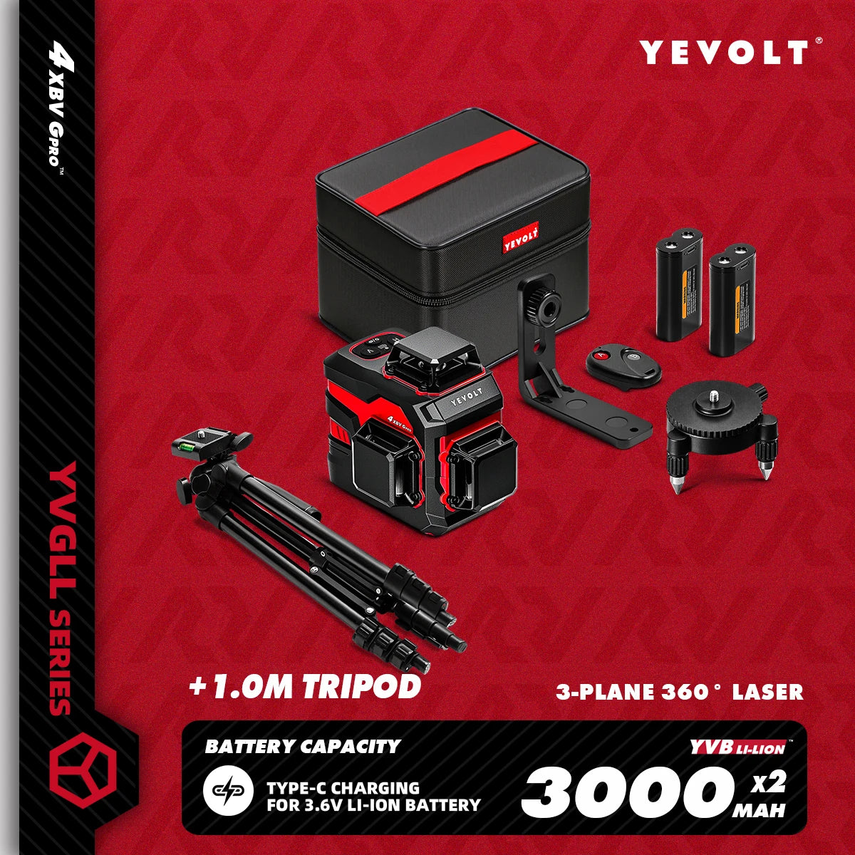 YEVOLT YVGLL4XS12 Livello laser Raggio verde a 12 linee Precisione ±0,2 mm/m, resistenza alla polvere/acqua IP54, livellamento automatico e modalità pendenza