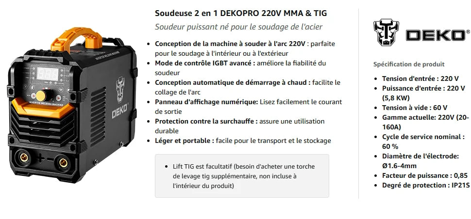 DEKO 220VMMA 160A Display digitale Stazione di saldatura LCD Stazione di saldatura IGBT con portaelettrodo Morsetto da lavoro Potenza di ingresso