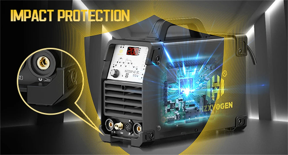 HZXVOGEN 200A 6 in 1 Saldatrice Multifunzione AC/DC HF TIG MMA ARC Argon Preciso Impulso Digitale Saldatore di Alluminio 2T/4T 220V