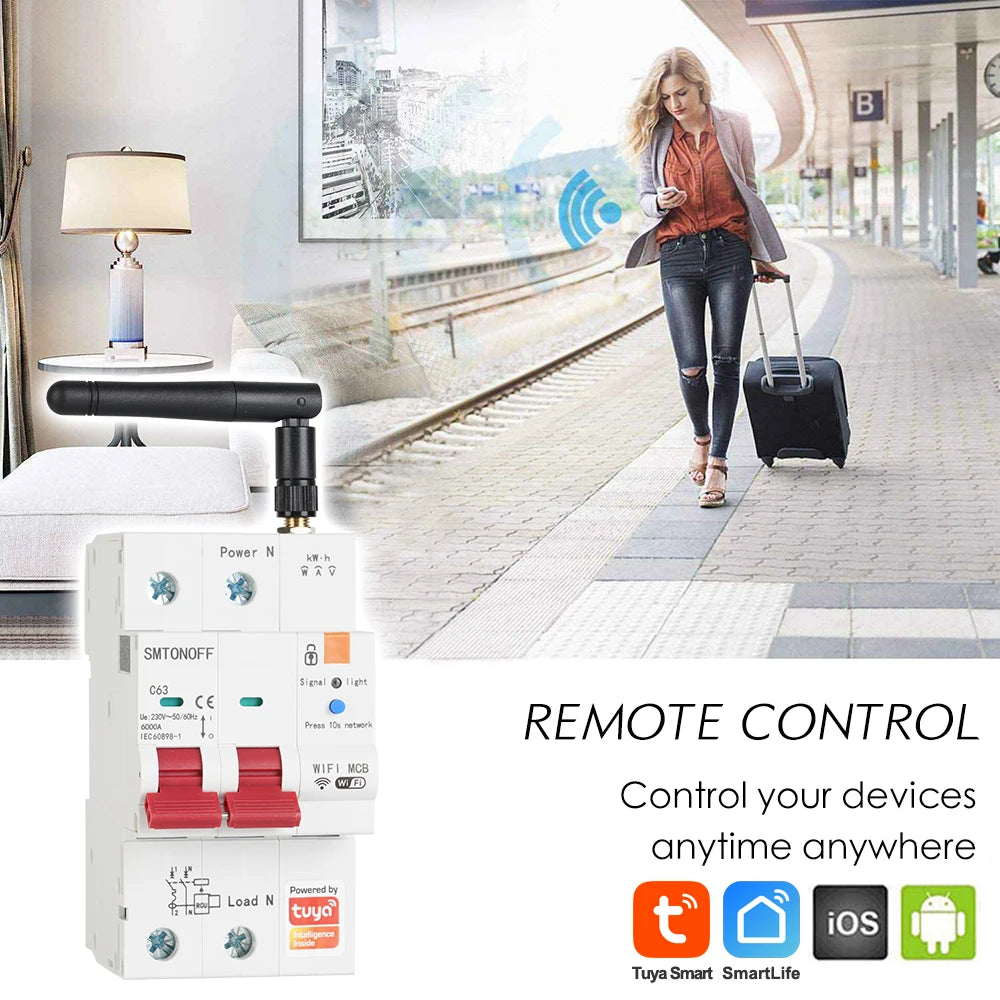 Tuya Smart WiFi 2P 63A MCB RS485 interruttore contatore prepagato interruttore Timer tensione protezione corrente controllo vocale Alexa Google Alice