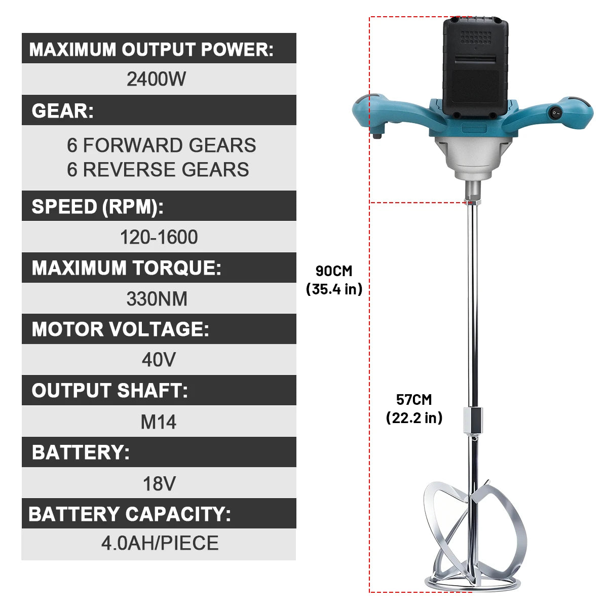 Gami 40V Brushless Elettrico Betoniera Mixer 6 Velocità Cordless Malta di Cemento Gesso Vernice Frullatore Per makita 18v batteria pin