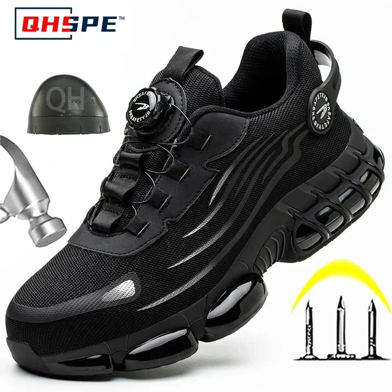 Pulsante rotante Nuove scarpe antinfortunistiche da uomo Scarpe da lavoro anti-smash anti-puntura Scarpe sportive da uomo di moda Stivali protettivi di sicurezza da uomo