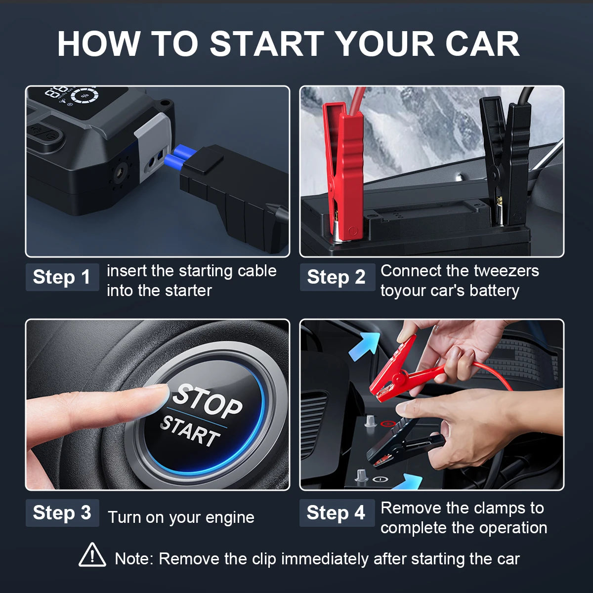 Avviatore di emergenza per auto 4 in 1 7500A con compressore d'aria Pack Booster 12V Power Bank QC 3.0 con torcia Avvia fino a tutti i gas