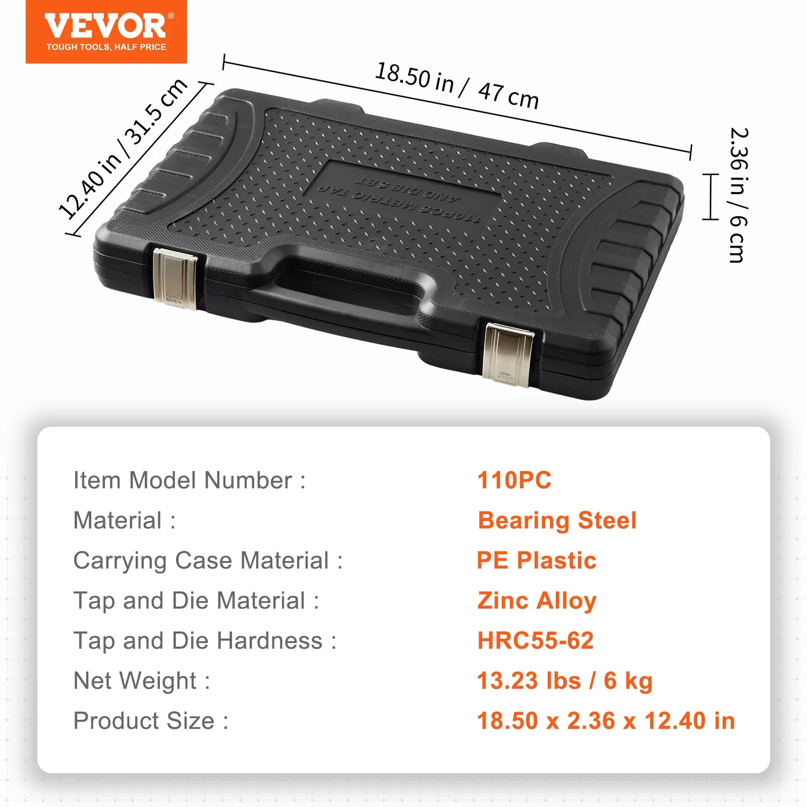 VEVOR Tap and Die Set 40 pz 60 pz 80 pz 110/116 pz metrico o SAE Standard cuscinetto rubinetti e matrici in acciaio strumento essenziale di filettatura