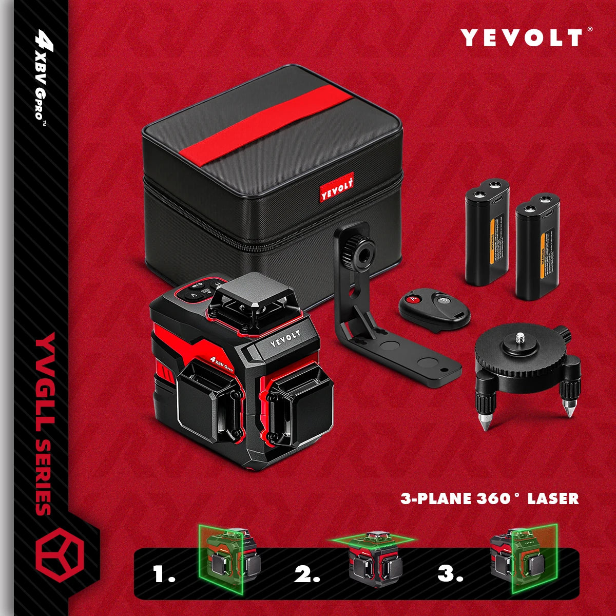 YEVOLT YVGLL4XS12 Livello laser Raggio verde a 12 linee Precisione ±0,2 mm/m, resistenza alla polvere/acqua IP54, livellamento automatico e modalità pendenza