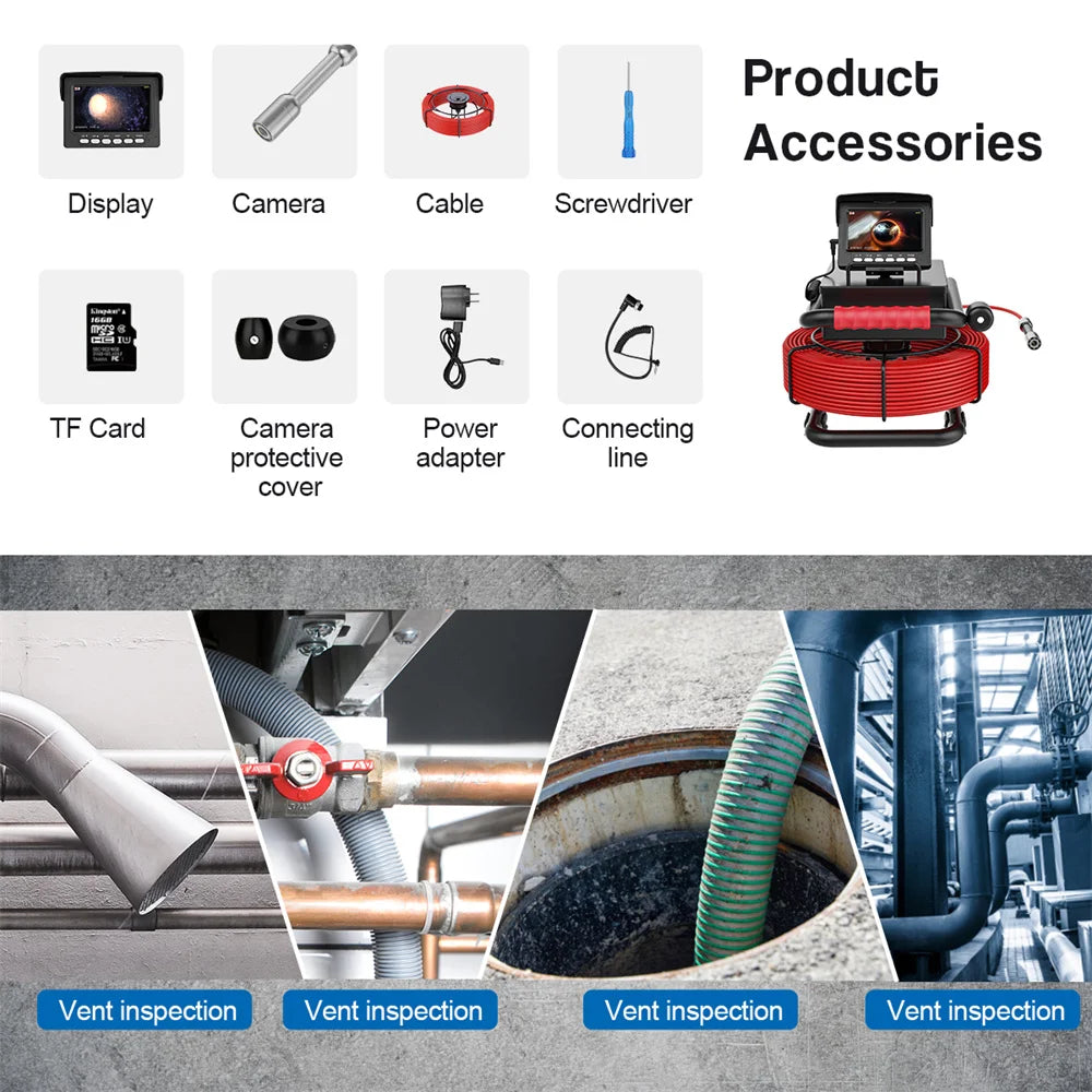 DVR 16GB Card 5600mAh Batteria Telecamera per endoscopio fognario 4.3 "HD Telecamera per condotte di scarico industriale IP68 Telecamera per ispezione tubi fognari