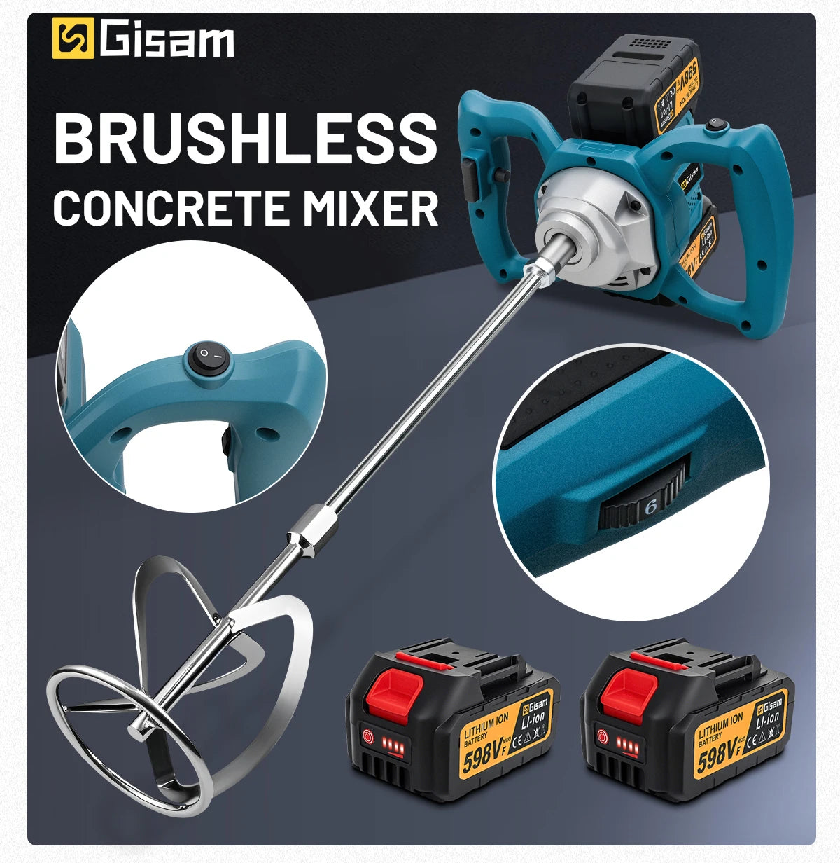 Gami 40V Brushless Elettrico Betoniera Mixer 6 Velocità Cordless Malta di Cemento Gesso Vernice Frullatore Per makita 18v batteria pin