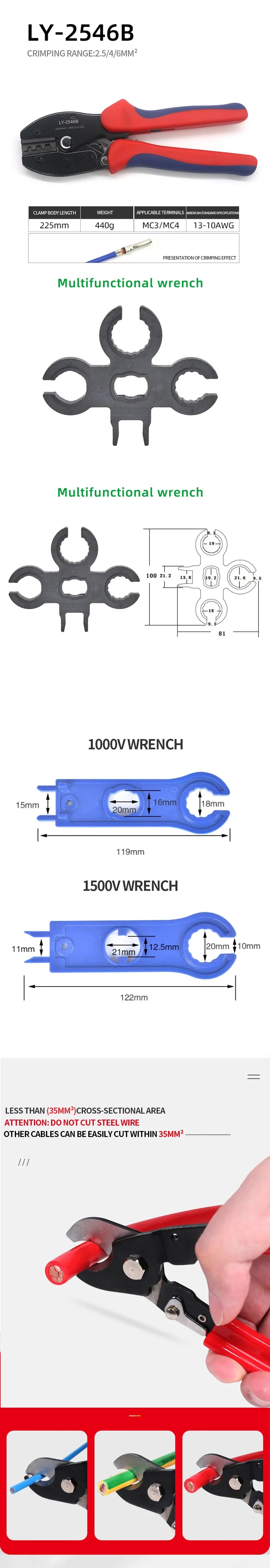Kit di strumenti di crimpatura solare, crimpatrice solare per cavo fotovoltaico pannello solare da 2.5/4.0/6,0mm mm² con tagliacavi, spelafili, chiave inglese, connettore