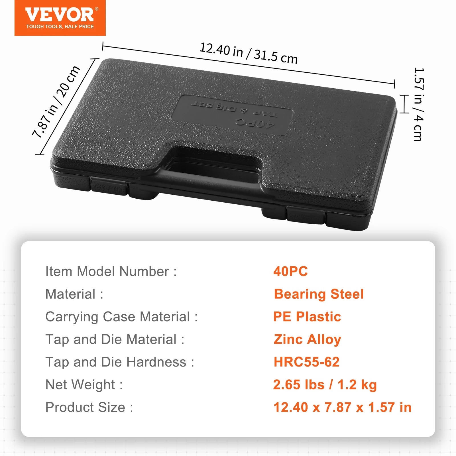 VEVOR Tap and Die Set 40 pz 60 pz 80 pz 110/116 pz metrico o SAE Standard cuscinetto rubinetti e matrici in acciaio strumento essenziale di filettatura