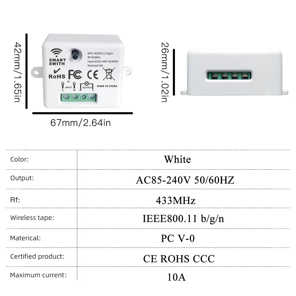 Tuya WiFi RF Smart Light Switch 433 MHz 6 Gang Interruttore da pannello a parete wireless, ricevitore temporizzato 110 V 220 V Funziona con Goole Home/Alexa