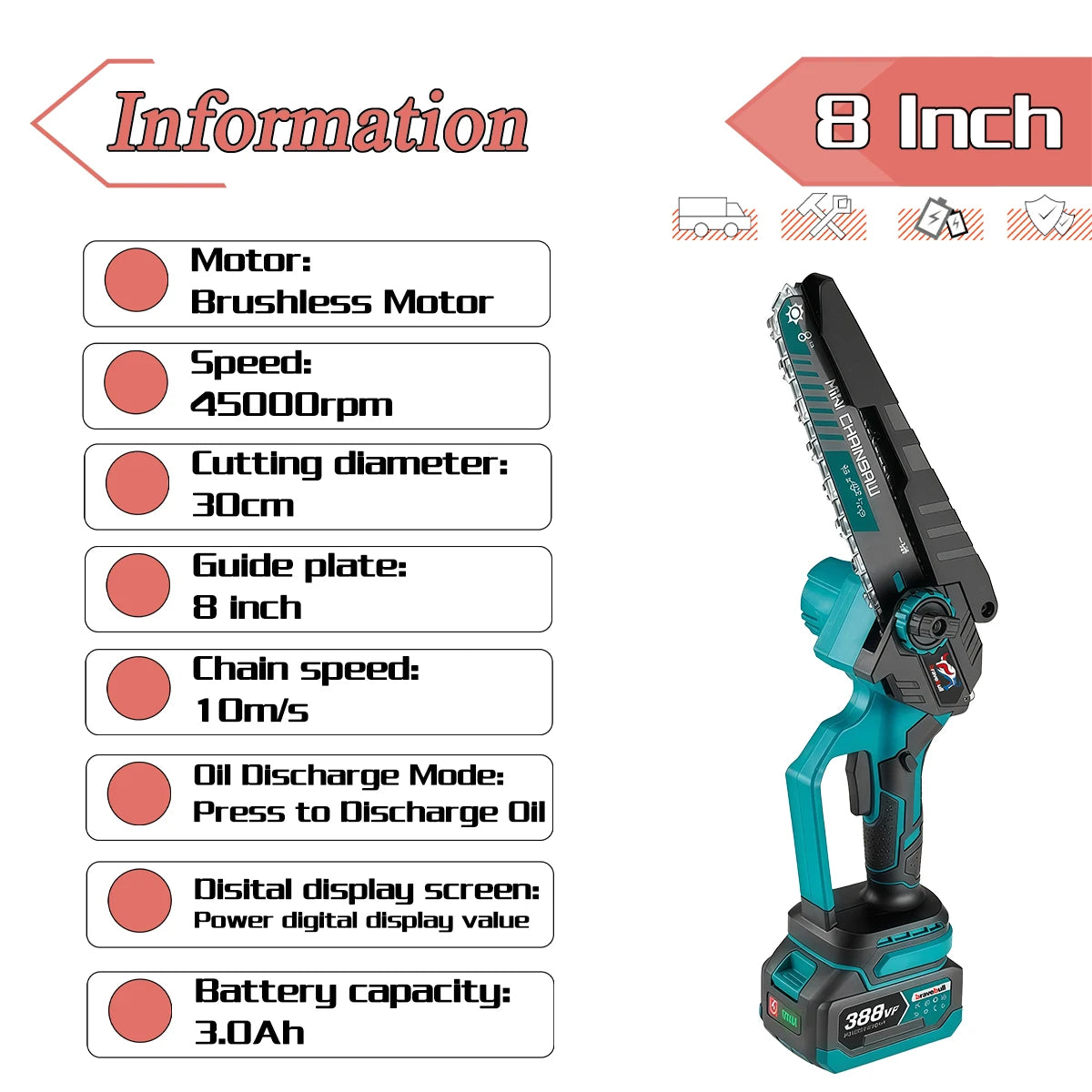 Recentemente Sega Elettrica Senza Spazzole Da 8 Pollici Con 2PCS Catene Cordless Lavorazione Del Legno Giardino Potatura Motosega Set Per Makita 18V Batteria Spille