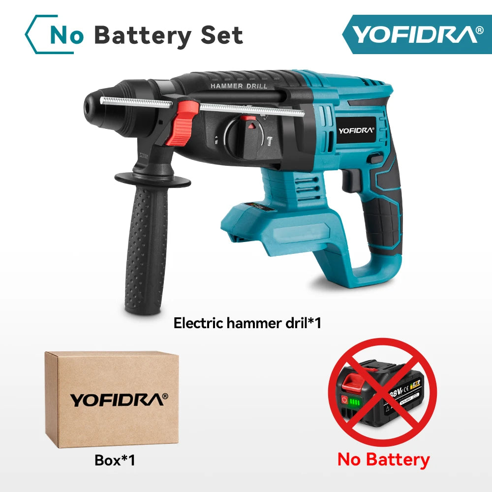 YOFIDRA 26mm Martello rotante elettrico senza spazzole Cordless Multifunzionale Trapano a percussione Utensili elettrici per Makita Batteria Pin