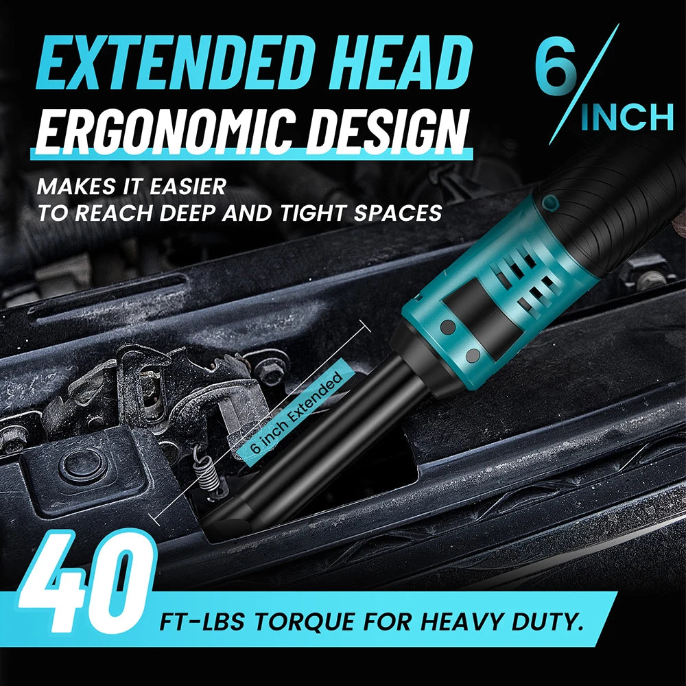 SEESII 6 "Chiave a cricchetto estesa 3/8" Chiave elettrica a batteria 55Nm 12V Chiave angolare ricaricabile Strumenti di riparazione auto con/2 batterie