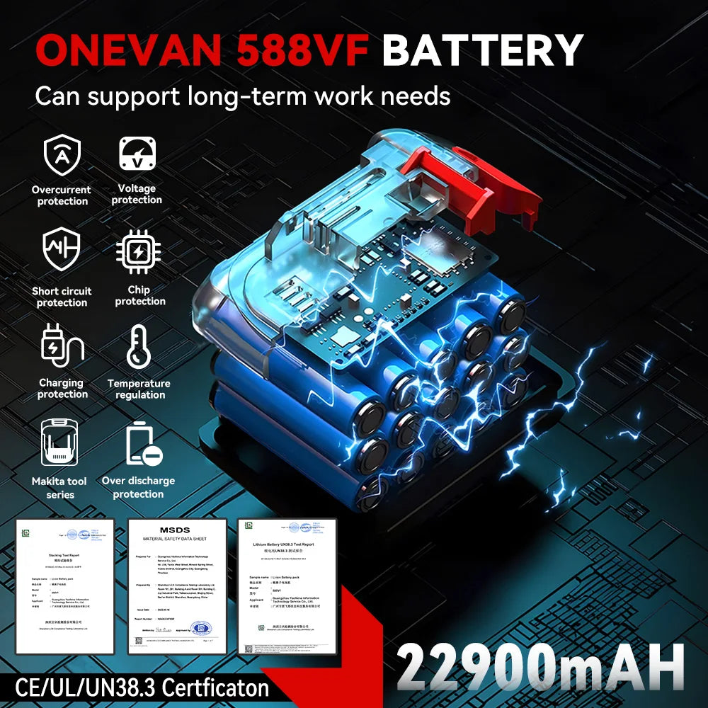 ONEVAN 26mm 3500RPM Seghetto alternativo elettrico senza spazzole 1000W Multi-Funzione 3 Velocità variabile Strumento per la lavorazione del legno Per Makita 18V Batteria pin